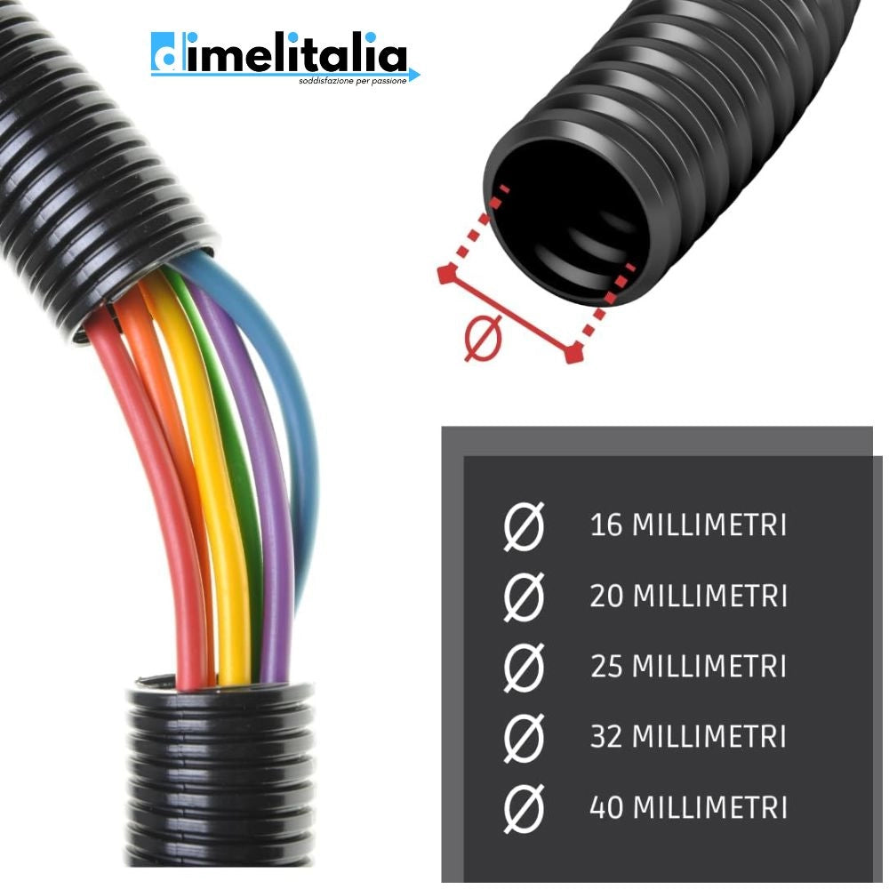 Tubo corrugato guaina cavi elettrici pieghevole pvc autoestinguente nero *** diametro 16 millimetri, lunghezza metri ...