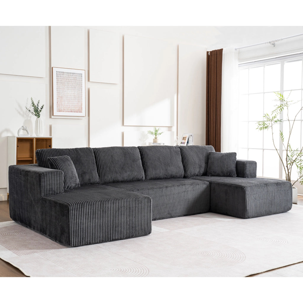 Divano Modulare U a 5 Posti in Tessuto con Chaise Longue ¨C Xylo ¨C Grigio Chiaro