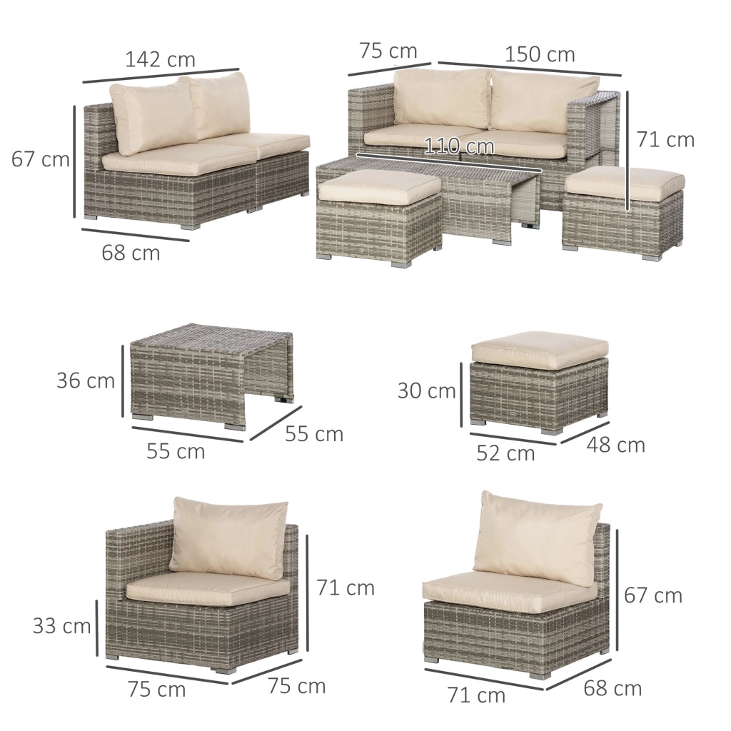 Set da Giardino 8 Pezzi in Rattan con Poltrone e Tavolini ¨C Minimal ¨C Beige