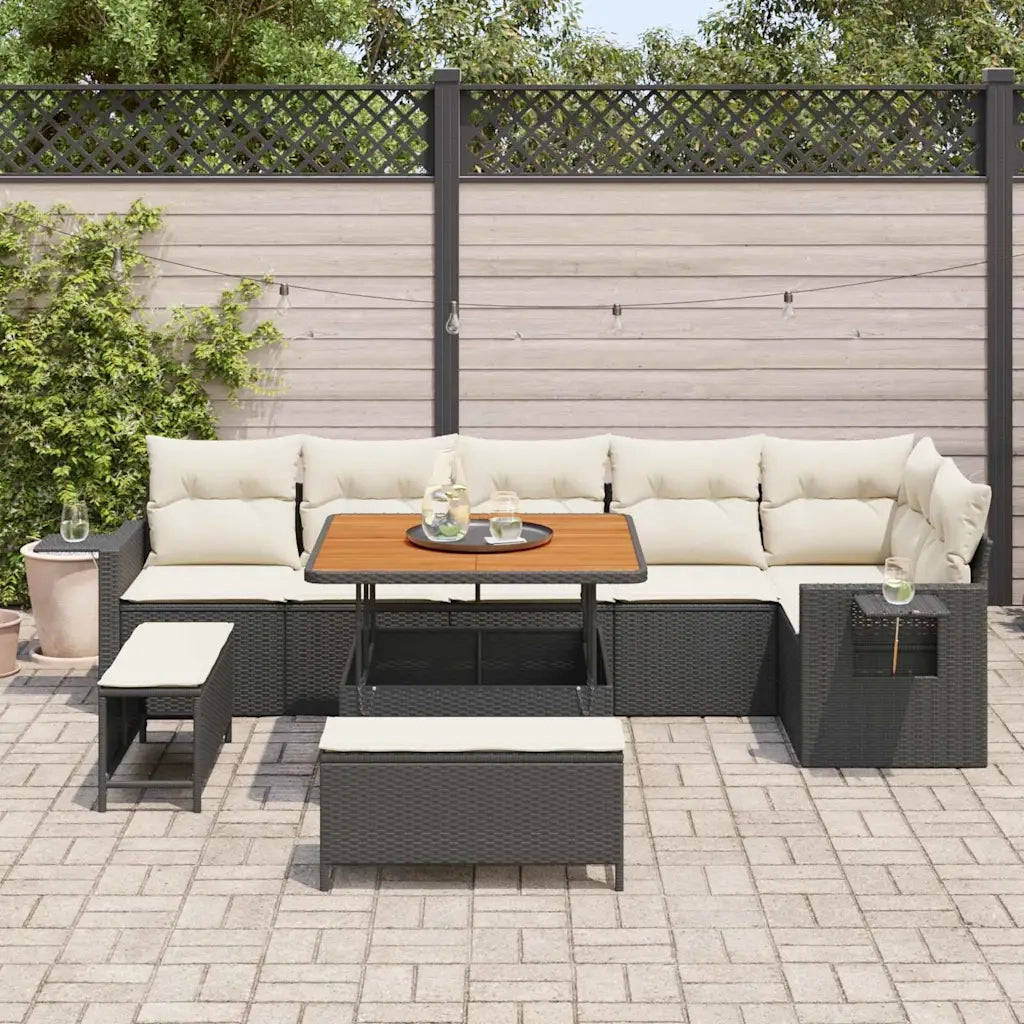 Set Divano da Giardino 11 pcs Nero e Crema polyrattan 3363705