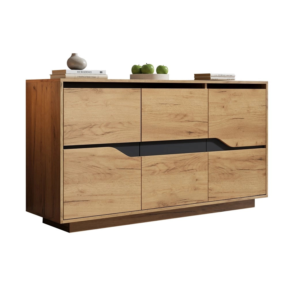 Credenza con 3 Ante e Ripiani ¨C MINIMAL ¨C Legno e Nero, 140x40x70 cm