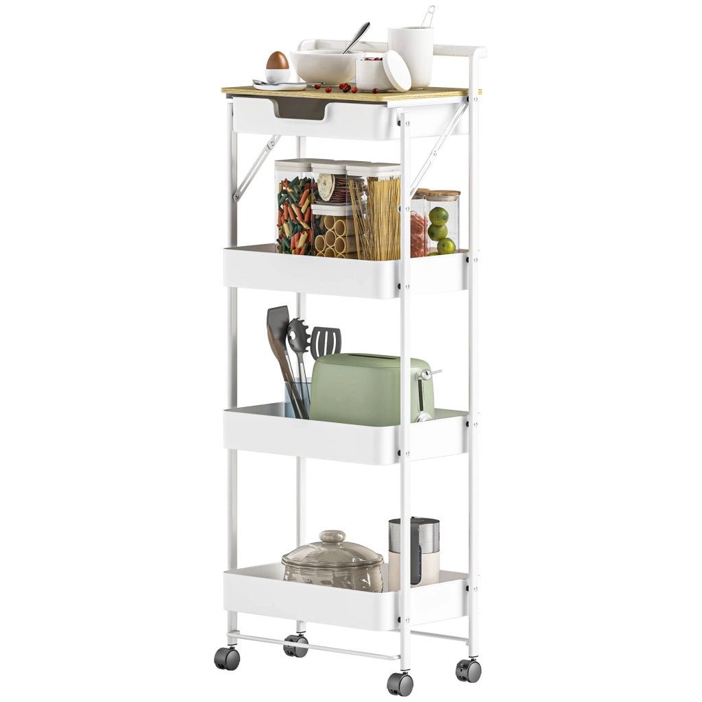 Carrello Multilivello con Cassetto e Ceste ¨C Minimal ¨C Bianco 40x30x70