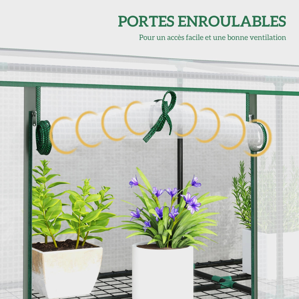 Serra da giardino 3 piani con ripiani - Xylo - 3 porte avvolgibili bianco 215x46x151 cm