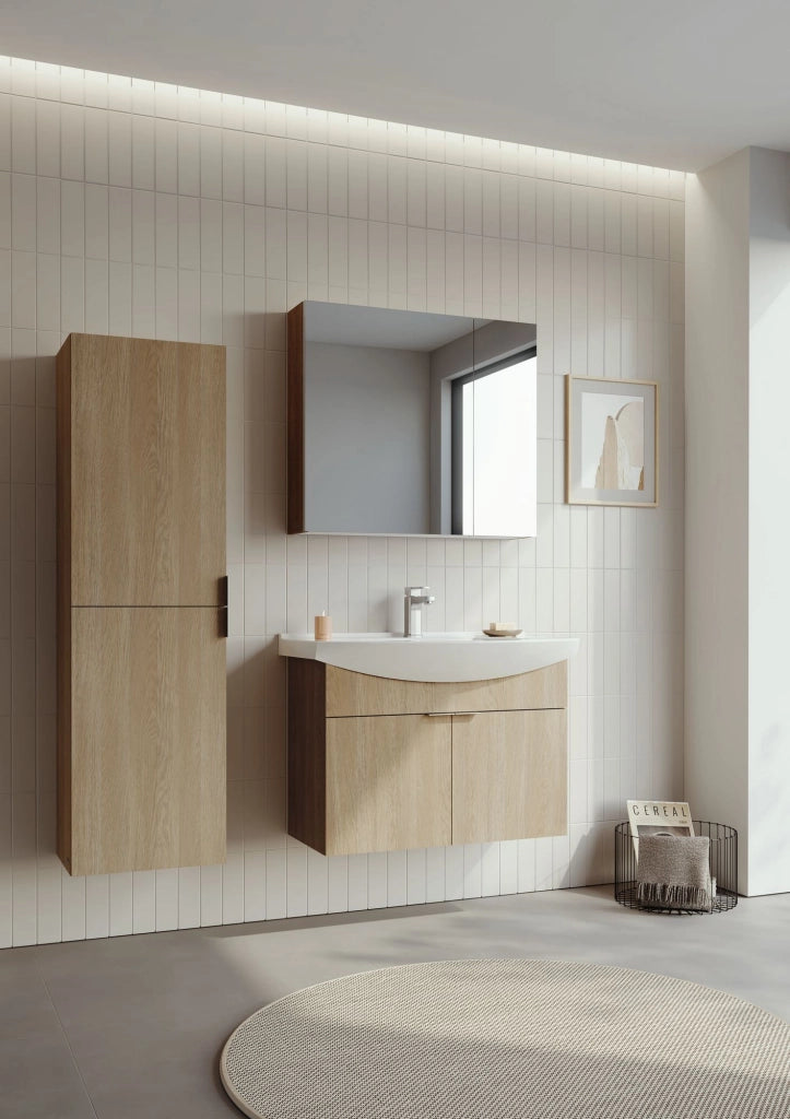 Set mobile lavabo con specchio (2 pezzi) "Purus 80" - 80 x 50 x 58 cm - Rovere