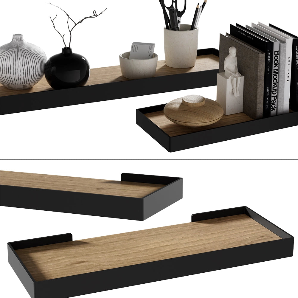 Vicco Scaffale a muro Nero/quercia 60 x 3 cm Set di 2