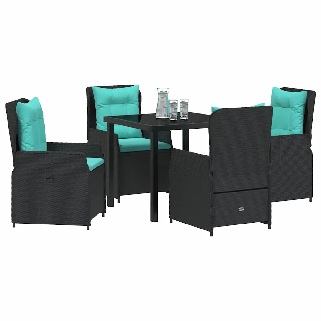 Set da Pranzo per Giardino 5 pcs Nero Poly Rattan