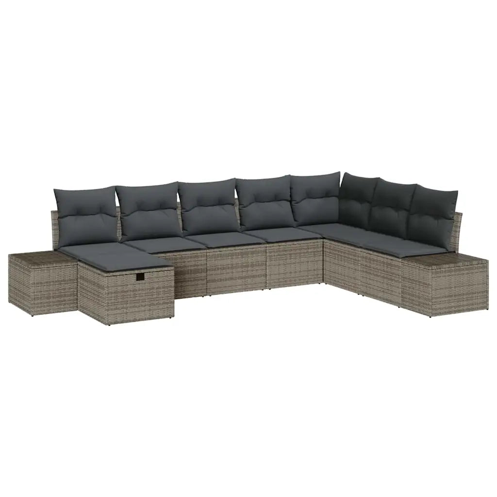 Set Divano da Giardino con cuscino 8 pcs Grigio Poly Rattan