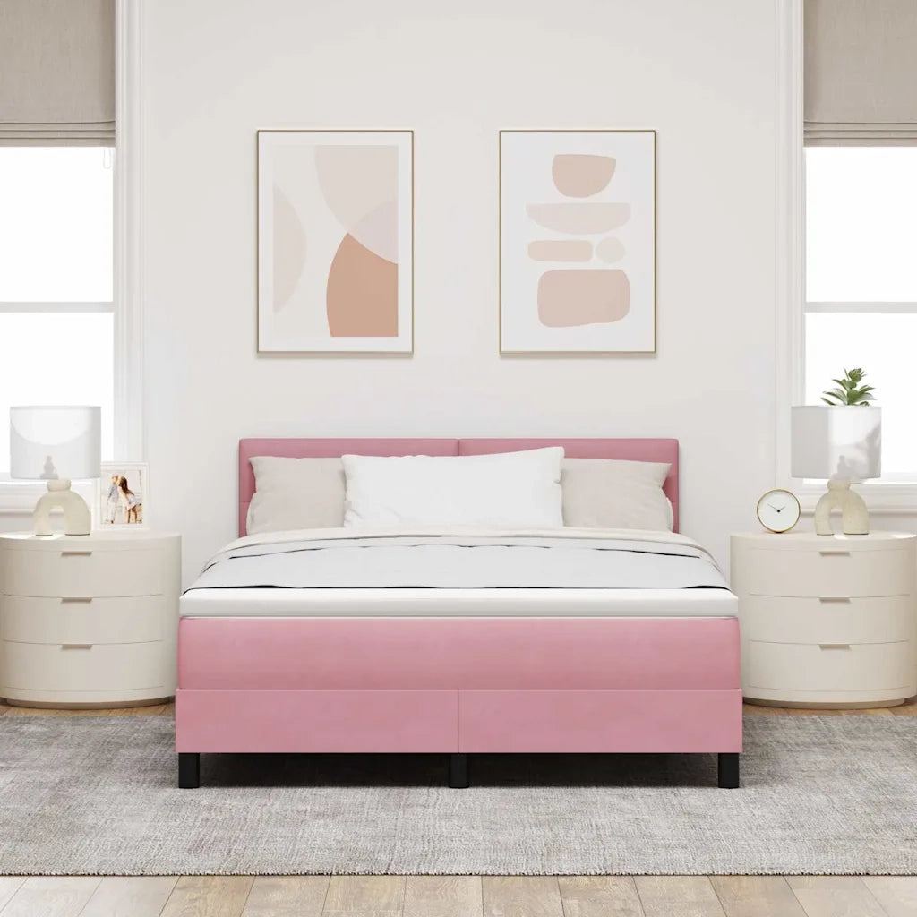 Letto a Sorgente LED con materasso Rosa 140 x 200 cm Velluto