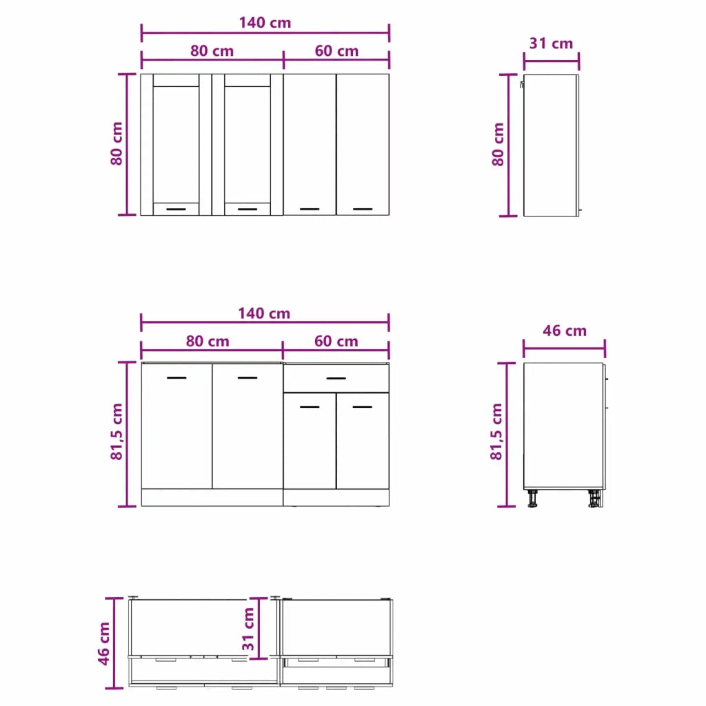 Unità Cucina LYON 4 pcs Legno antico Legno ingegnerizzato 3438361