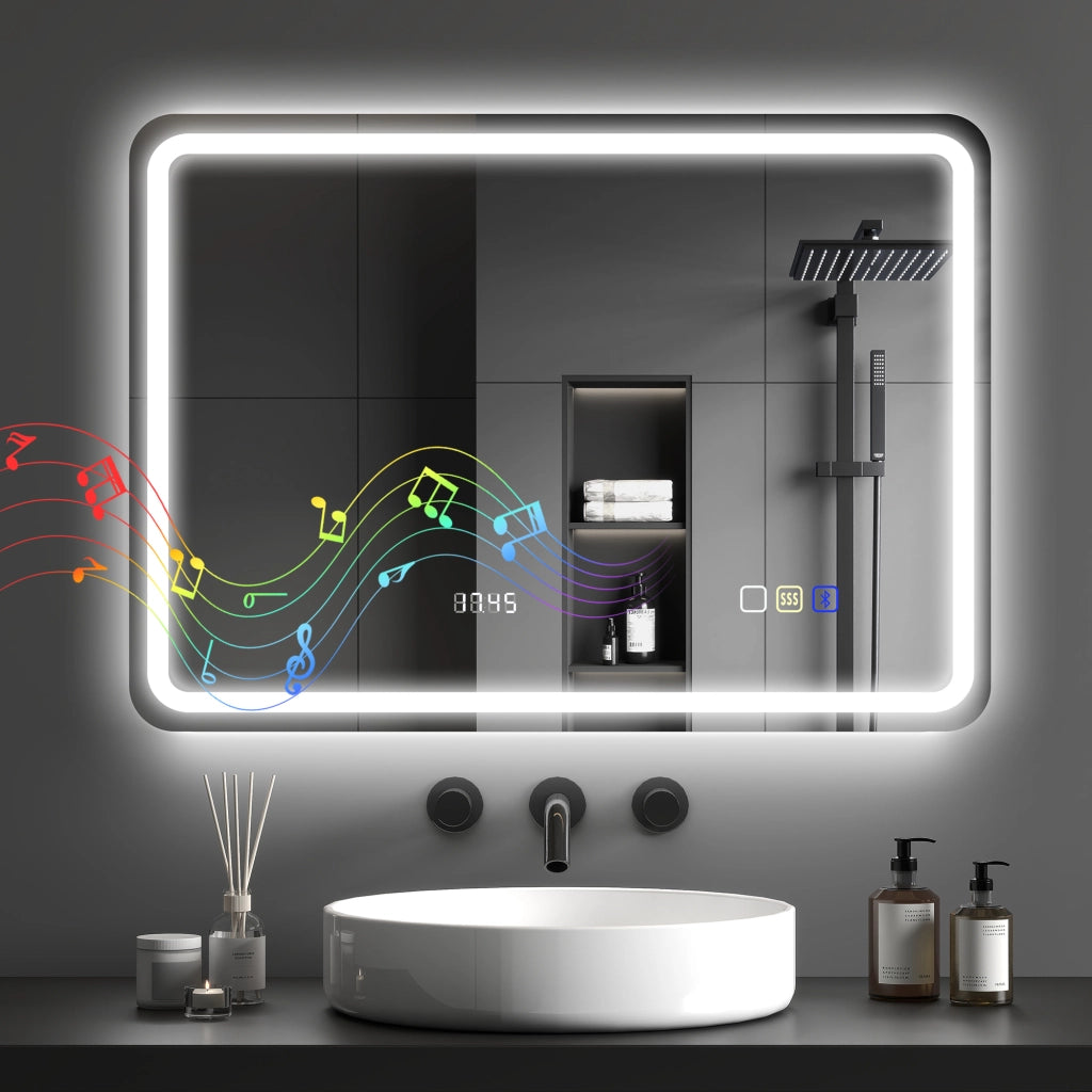 Specchio da Bagno con Bluetooth e Illuminazione LED ¨C Minimal ¨C Argento 50x70 cm