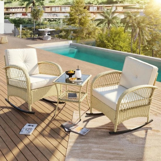 Set per balcone - Rotan - 3 pezzi - Cuscini beige - 160 kg di capacità di carico
