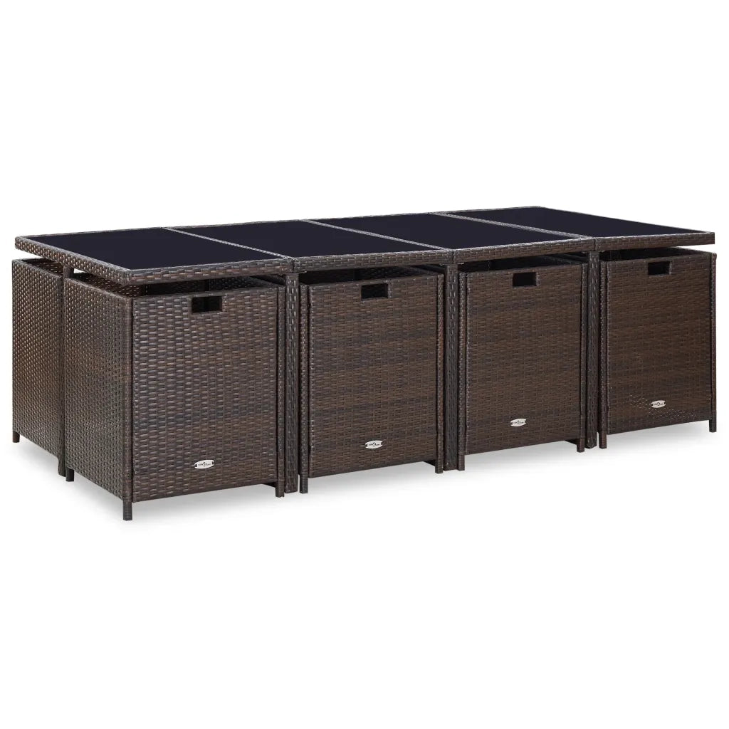 Set da Pranzo da Giardino 13 pz con Cuscini Polyrattan Marrone 42528