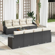 Set Divano da Giardino 9 pcs Nero e Crema polyrattan