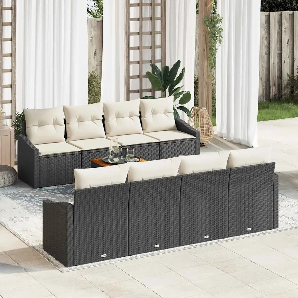 Set Divano da Giardino 9 pcs Nero e Crema polyrattan