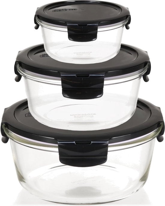 Set di 12 contenitori in vetro con coperchio, set da 3