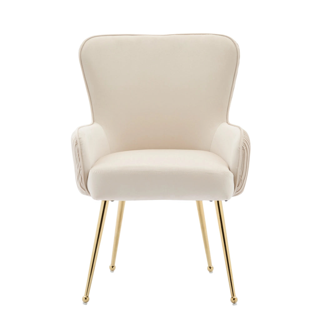 Sedia da pranzo in velluto beige e oro, set 2 pezzi, con braccioli, supporto lombare e gambe in metallo regolabili