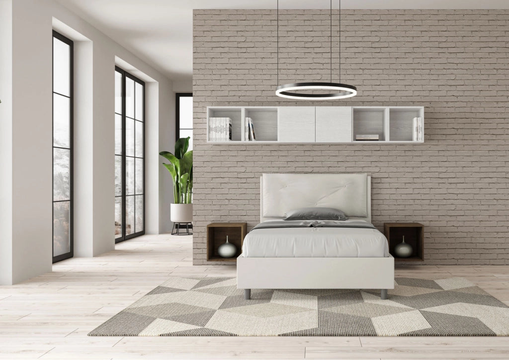 BS COM Letto una piazza e mezza con rete imbottito 120x200 similpelle bianco