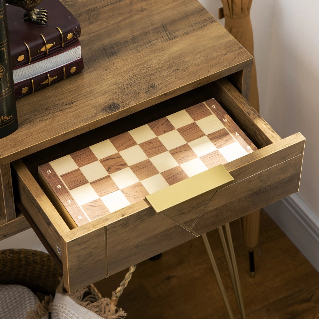 Consolle Ingresso con 2 Cassetti e Ripiano Aperto ¨C Minimal ¨C Legno e Bronce 120x29x79 cm