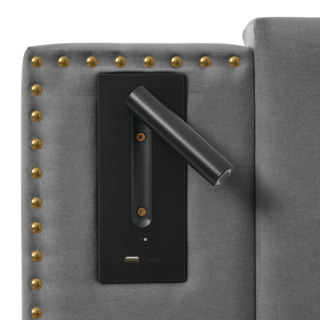 LETTO Contenitore 160x200 cm Grigio in cotone con testiera regolabile, luce e USB