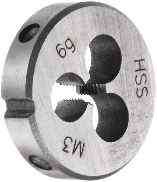 Matrijs per filetatura M3 x 0,5 - Matrijs ronde adattabile - HSS - Pre-trattamento - Adatta per metallo/Plastica - Rimozione pulita della spazzola - Matrijs per taglio di fili