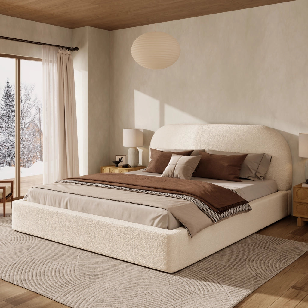 LETTO Imbottito 180 x 200 cm Bouclé Beige con rete a doghe