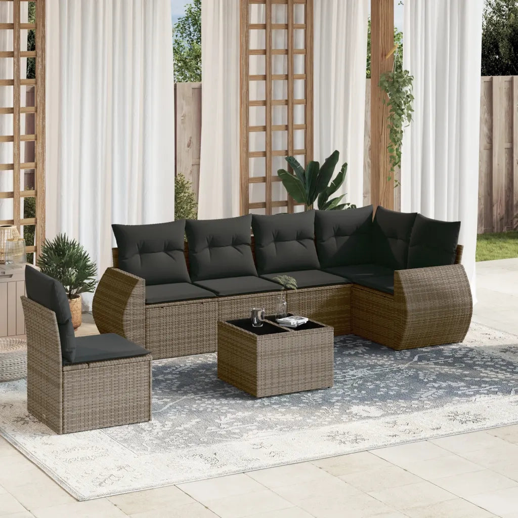 Set Divani da Giardino 7 pz con Cuscini Grigio in Polyrattan 3221439