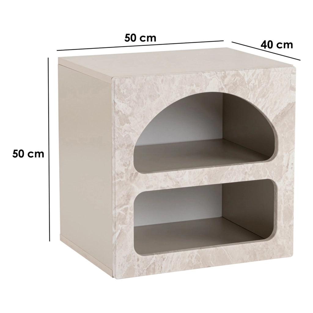 Nara, Comodino 3 Ripiani, 50x40x50h cm Bianco Marmo