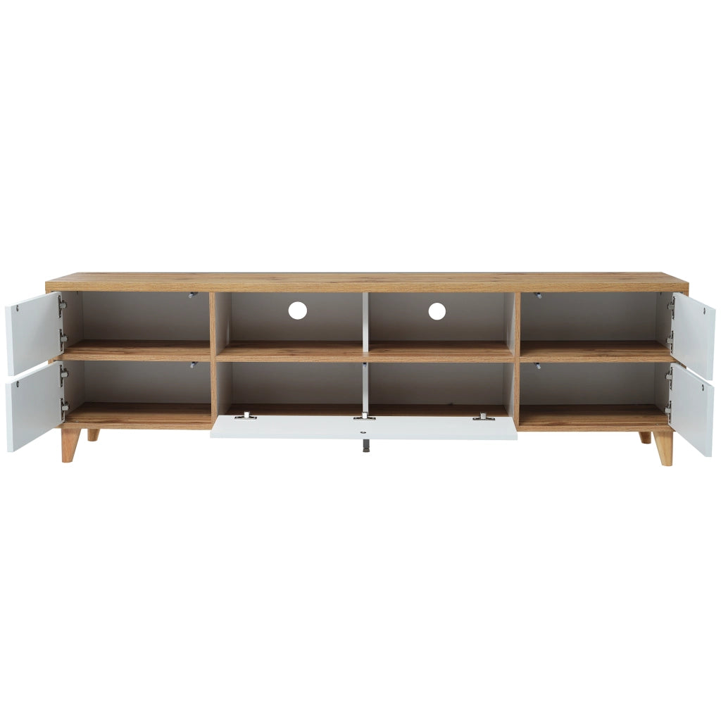 Mobile TV bianco e legno - Zephmum - Stile rustico con ante e ripiani