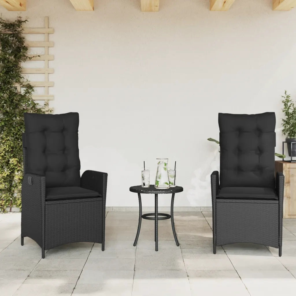 Set da Bistrò 3 pz con Cuscini Nero in Polyrattan 365273