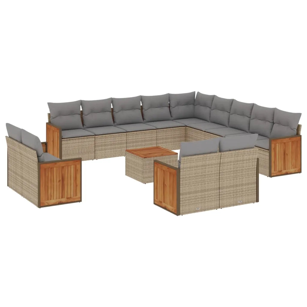 Set Divani da Giardino 14pz con Cuscini in Polyrattan Beige 3228215