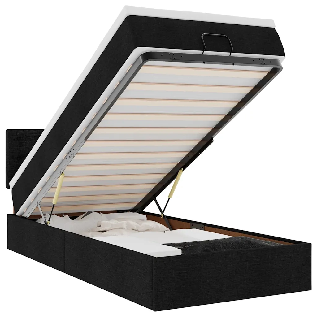Pouf Letto con Materasso e LED Nero 80x200cm in Tessuto