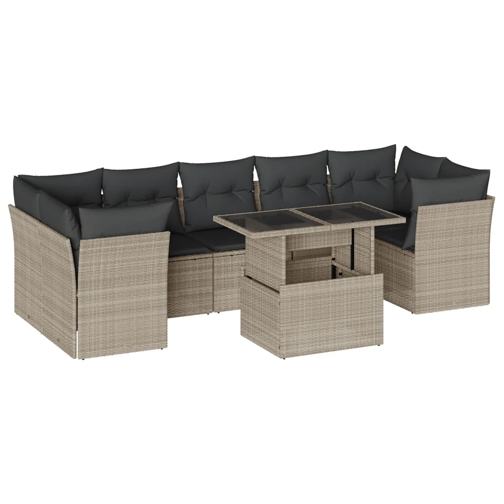 Set Divano da Giardino 8pz con Cuscini Grigio Chiaro Polyrattan 3266402