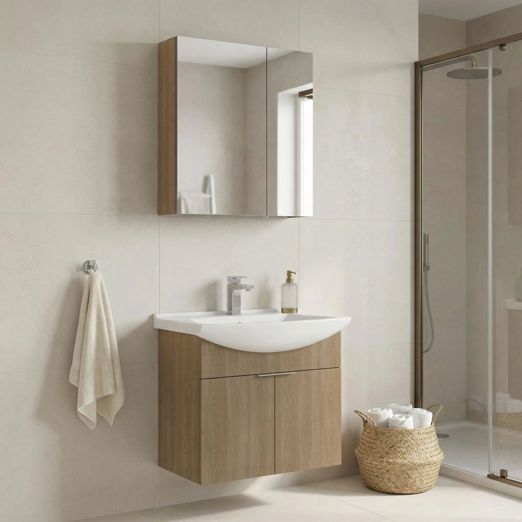Set mobile lavabo con specchio (2 pezzi) "Purus 65" - 65 x 50 x 58 cm - Rovere