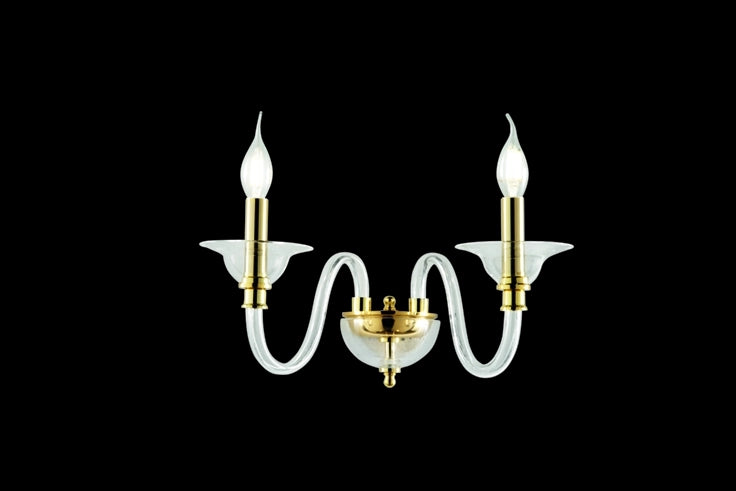 APPLIQUE TEBE 2 LUCI TRASPARENTE E ORO ATTACCO E14 L.35CM