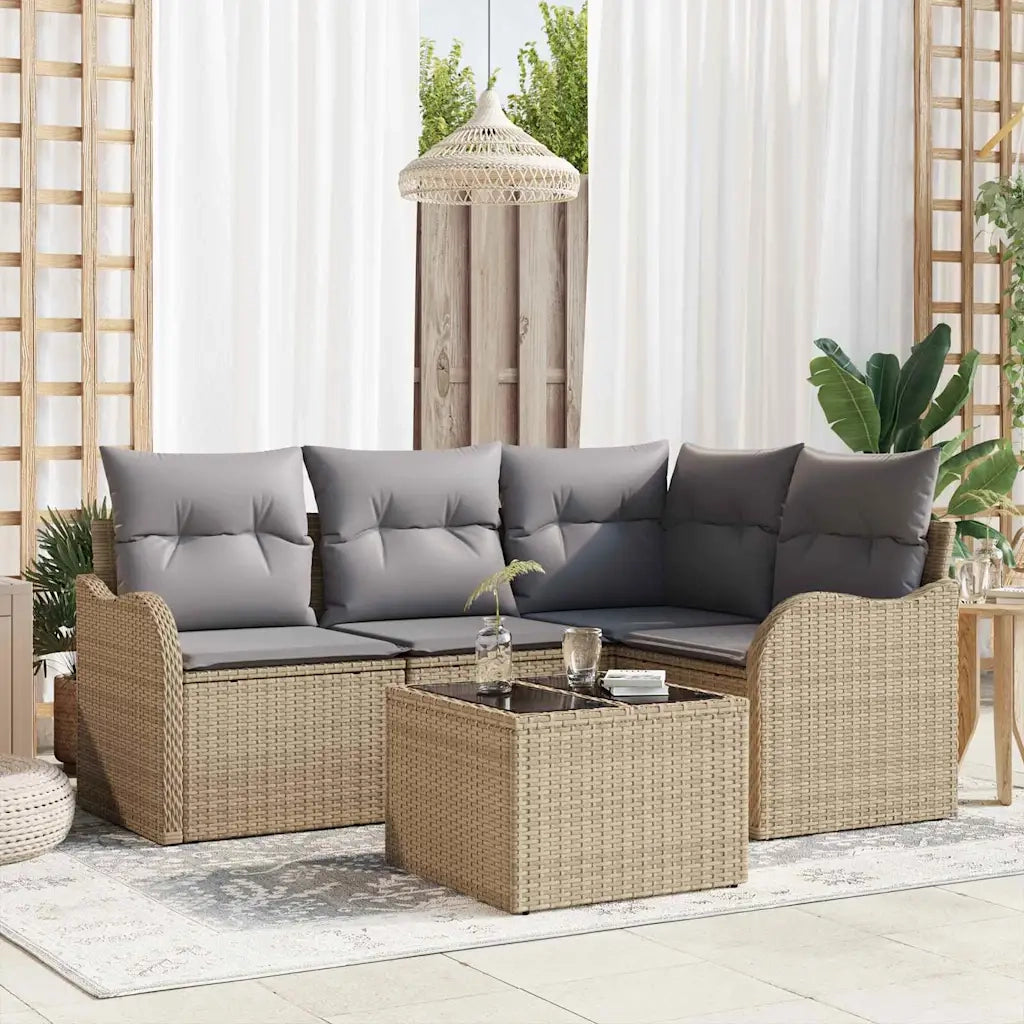 Set Divano da Giardino con archiviazione 5 pcs Nero polyrattan 3354359