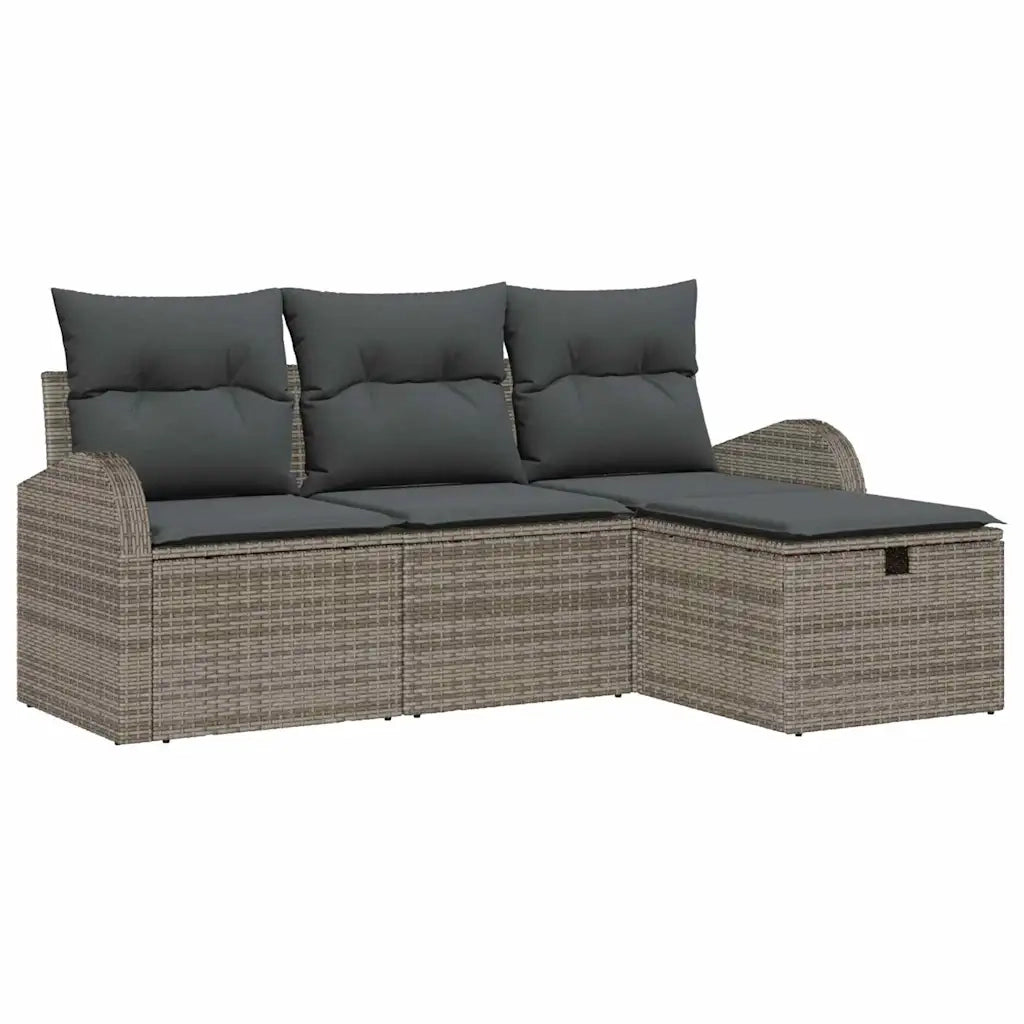 Set Divano da Giardino con cuscino 4 pcs Grigio Poly Rattan