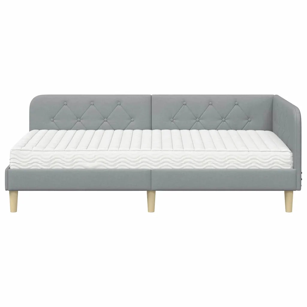 Cornice del letto ad angolo Grigio chiaro 90 x 200 cm Tessuto