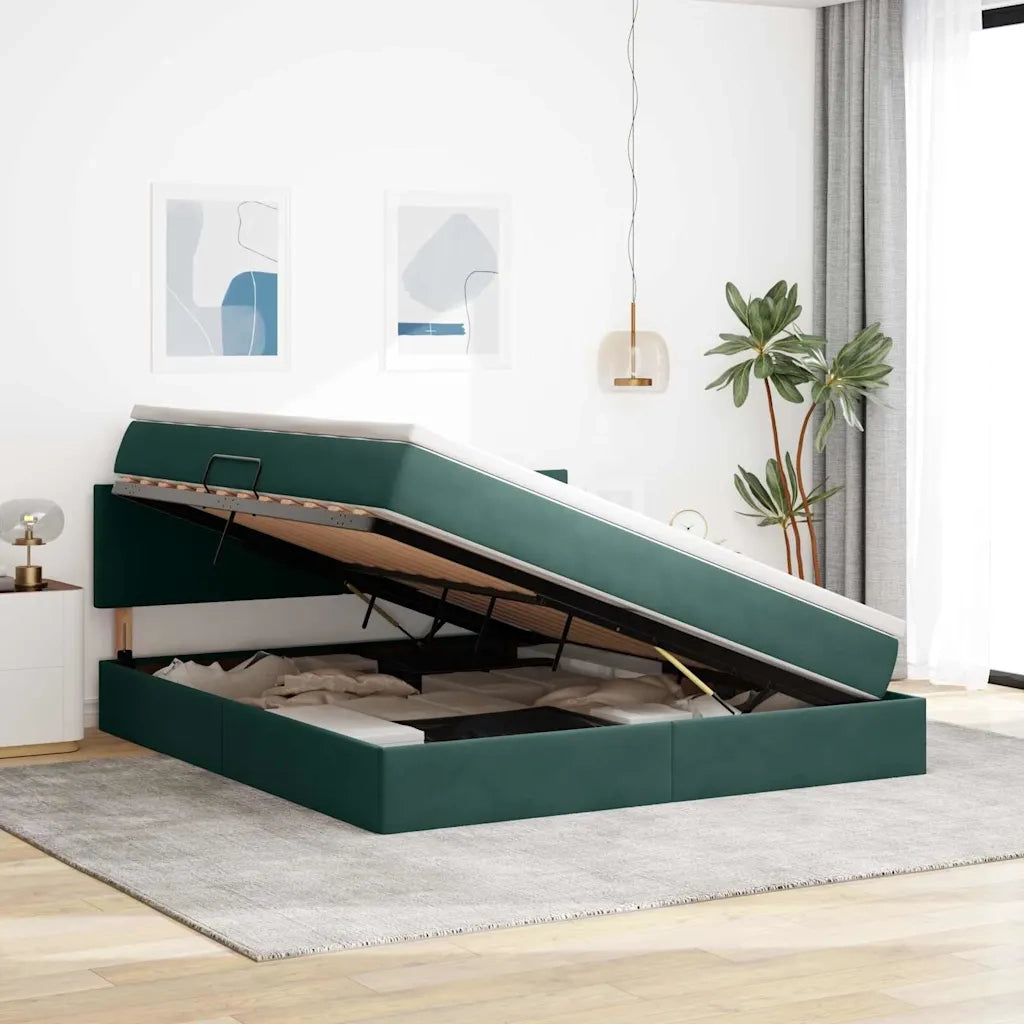 Letto con Contenitore Verde Scuro 160 x 200 cm Velluto