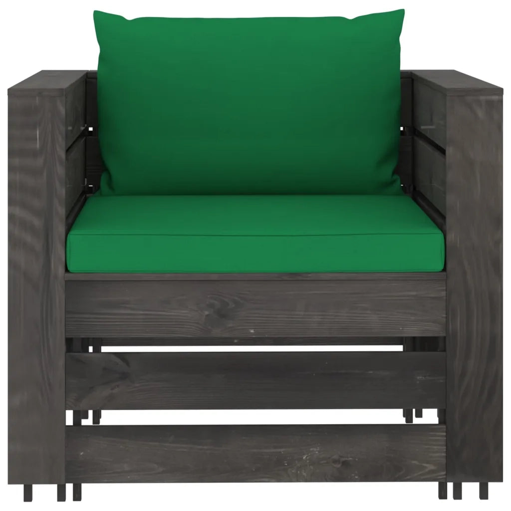Set Salotto da Giardino 2pz con Cuscini Legno Impregnato Grigio 3068149
