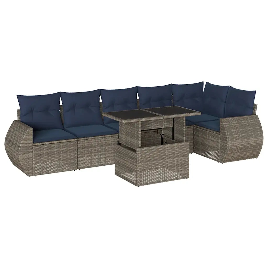Set Divani da Giardino 7 pz con Cuscini Grigio in Polyrattan 3268551