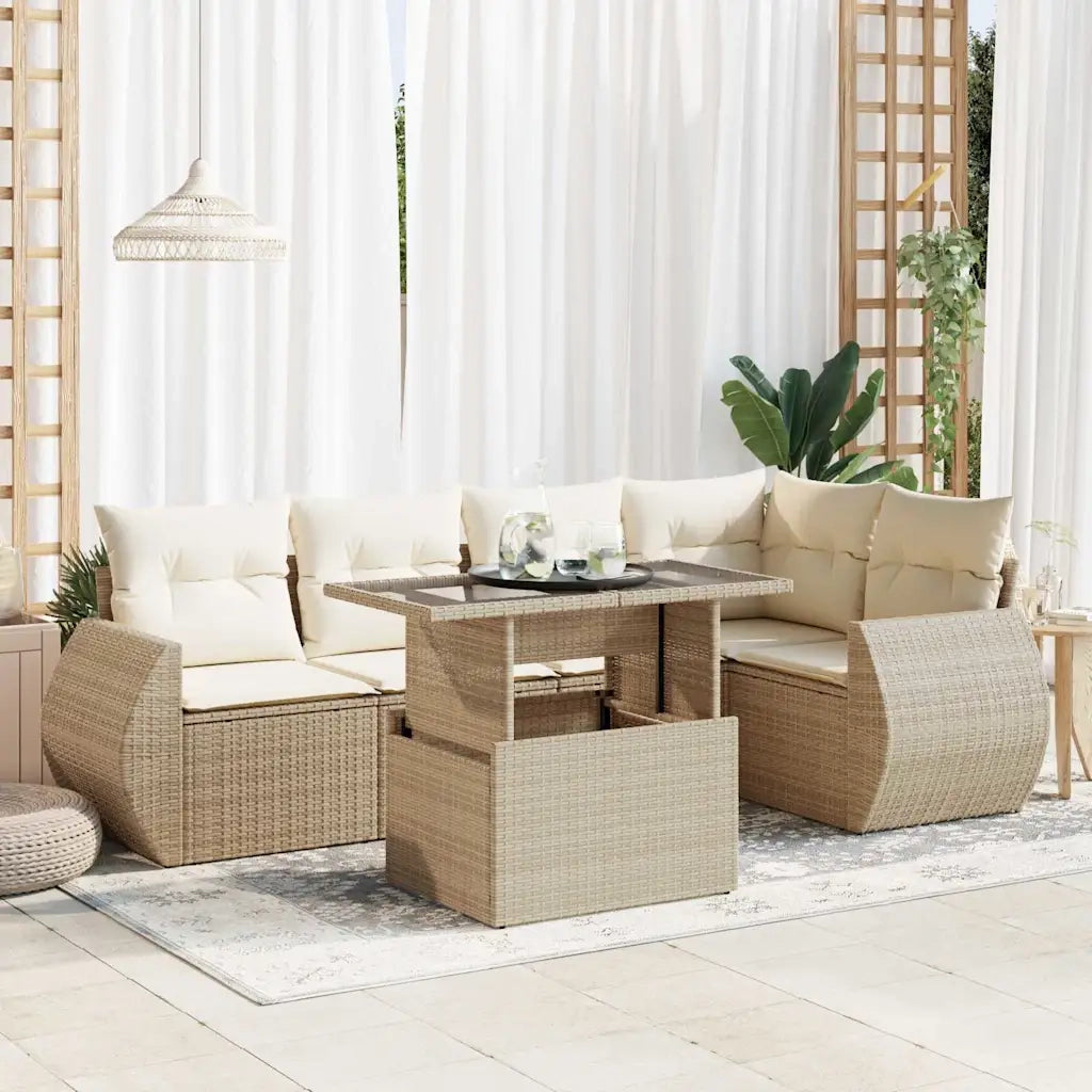 Set Divano da Giardino 6 pz con Cuscini Beige in Polyrattan 3326639
