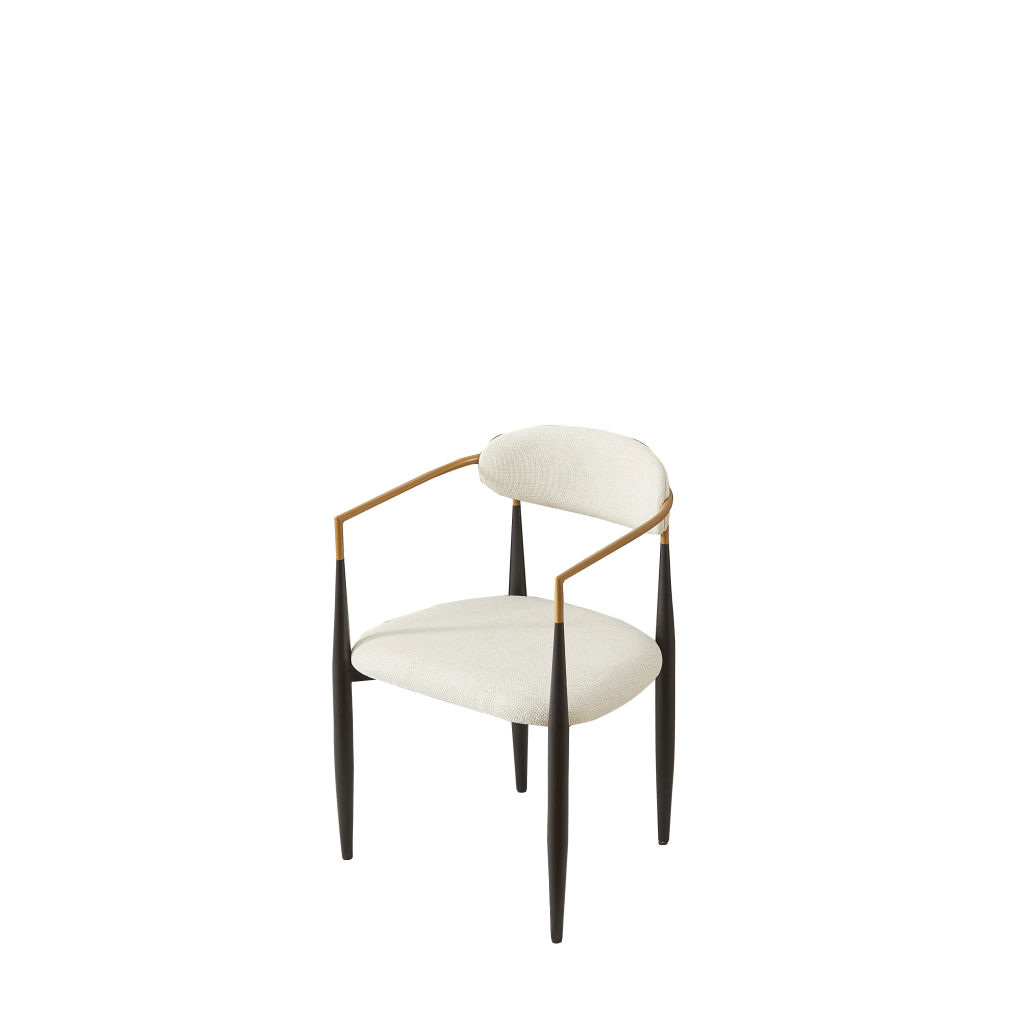 Sedia imbottita con cuscino beige e cornice metallica nera e oro - Zephmum- Set da 2 pezzi