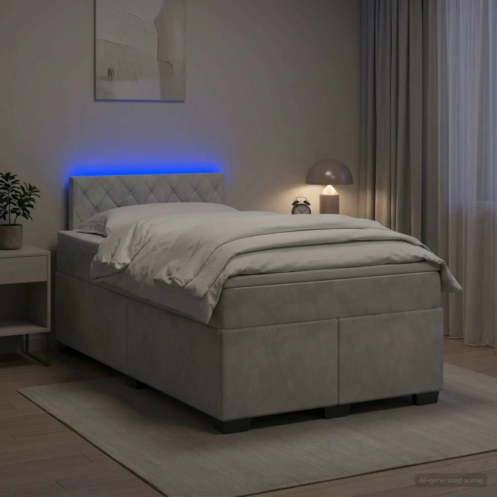 Letto con Box Spring, Materasso e LED Grigio Chiaro Velluto 3452132