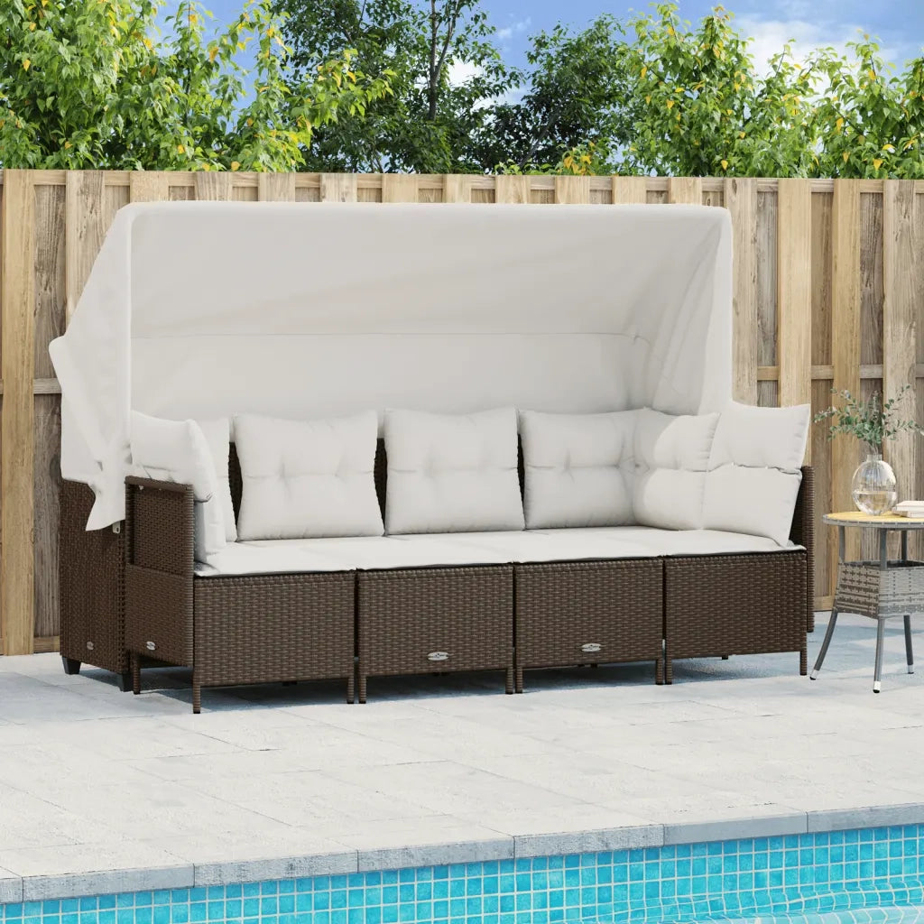 Set Divano da Giardino 5 pz con Cuscini Marrone in Polyrattan