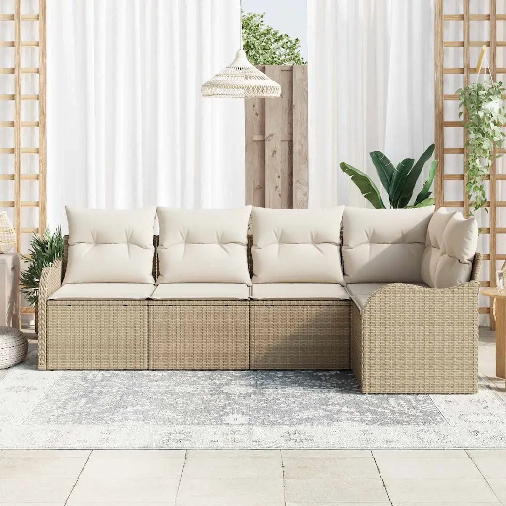 Set Divano da Giardino con archiviazione 5 pcs Beige polyrattan 3354370