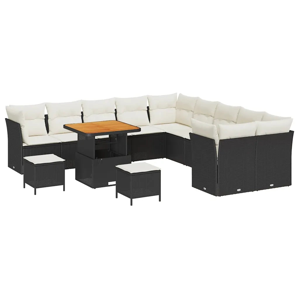 Set Divano da Giardino 13 pcs Nero e Crema polyrattan 3363490