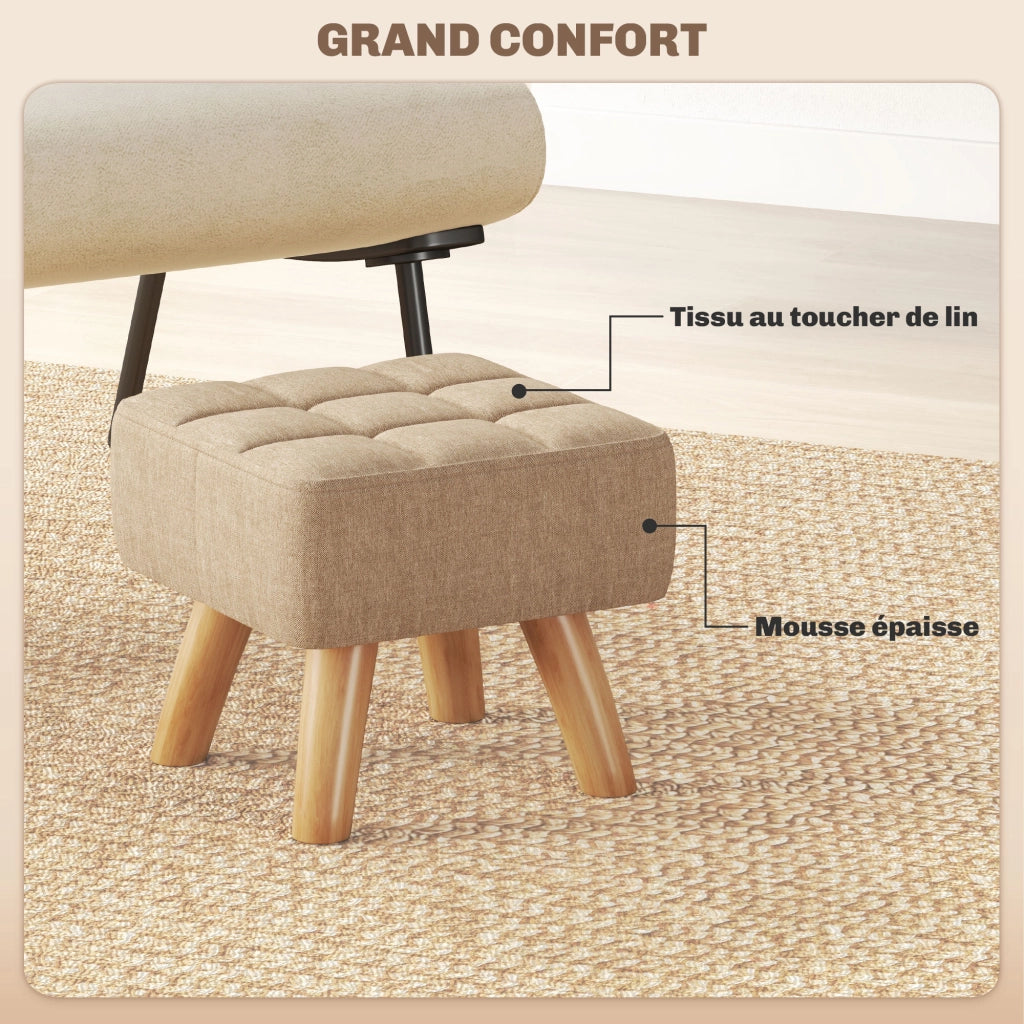 Poggiapiedi in tessuto con gambe in legno ¨C zephmum ¨C marrone chiaro 27x27x26 cm