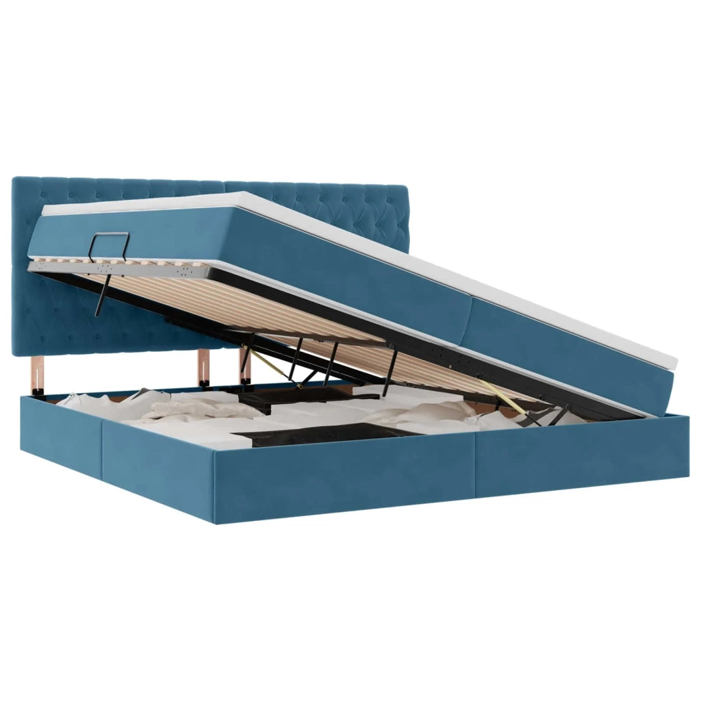 Letto con contenitore e LED Blu Scuro 200 x 200 cm Velluto