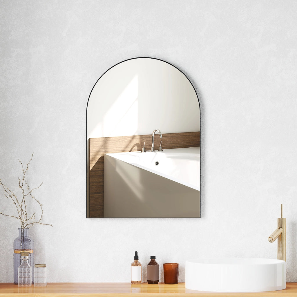 Specchio da Bagno Curvo ¨C Zephmum ¨C Nero, Cornice Alluminio, 50x70 cm