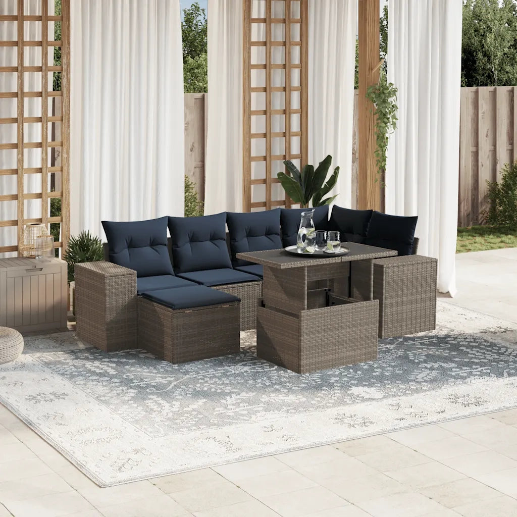 Set Divani da Giardino 7 pz con Cuscini Grigio in Polyrattan 3269311